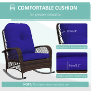 Outsunny - Outdoor Wicker Rattan Rocking Chair Patio Rocker with Thick Cushions for Garden Backyard Porch, Dark Blue