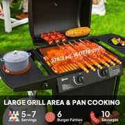 Outsunny - 2+1 Burner Propane Gas BBQ Grill, Portable Gas Barbecue Grill with Side Burner, Thermometer, Lid, Side Table, Shelf, Spice Rack, Wheels, Grease Cup for Garden, Black