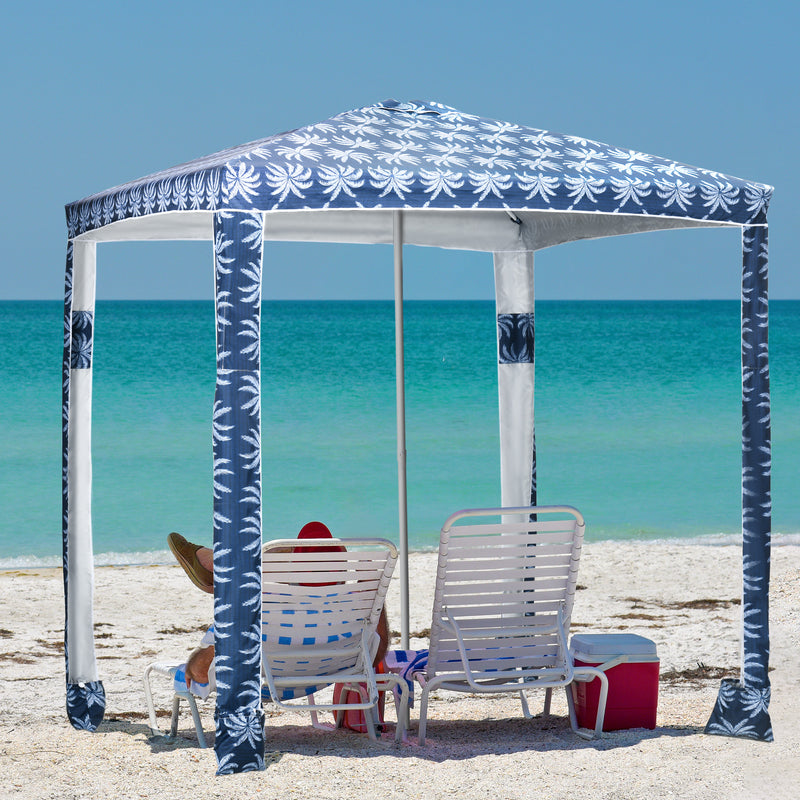 Outsunny - Beach Umbrella, 6.5' Easy-Assembly Sun-Shade Shelter with Sandbags and Carry Bag, Cool UV50+, Dark Blue — 84D-220V00DB