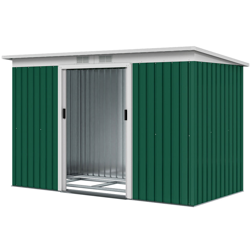 9' x 4' Garden Tool Shed Metal Storage Shed Outdoor Equipment Tool Box with Foundation Kit, Ventilation & Doors, Dark Green