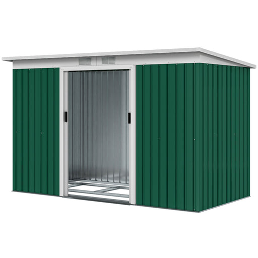 9' x 4' Garden Tool Shed Metal Storage Shed Outdoor Equipment Tool Box with Foundation Kit, Ventilation & Doors, Dark Green