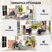 Outsunny - 5 Piece Patio Furniture Set, Wicker Patio Chairs with Ottomans, 2-Tier Glass Coffee Table and Cushions, Grey/Dark Blue
