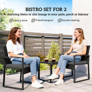 Outsunny - Outdoor Bistro Set, 3 Piece Wicker Patio Furniture Set with Glass Top Table and Cushions for Porch, Balcony, Dark Grey