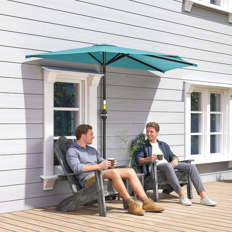 Outsunny - 9.8ft Half Umbrella Semi Round Patio Parasol with Crank Handle, Top Vent for Garden, Balcony - NO BASE INCLUDED, Light Blue — 84D-008V00LB