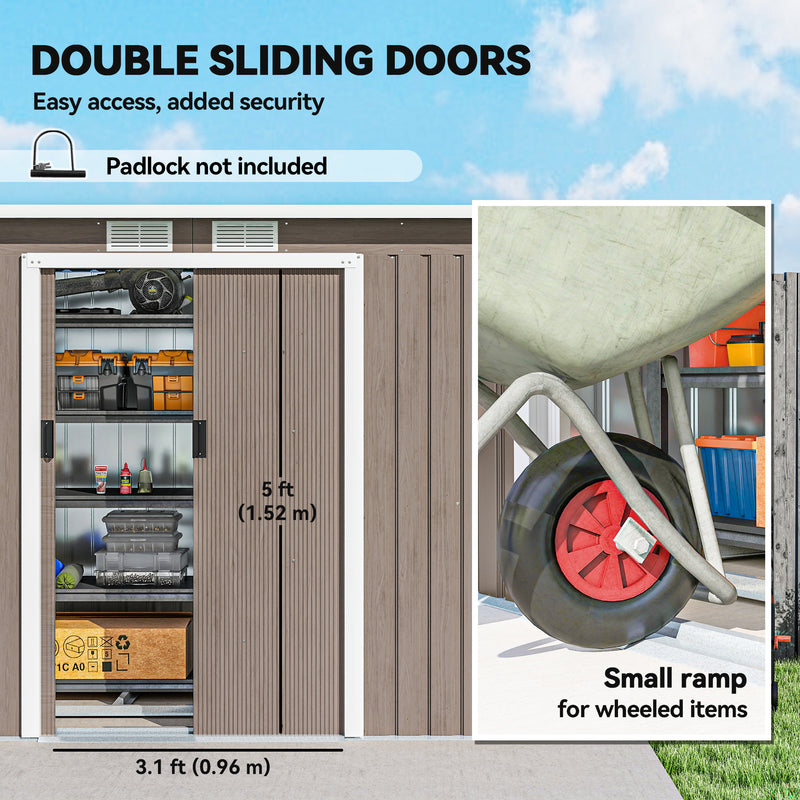 9' x 4' Garden Metal Storage Shed Outdoor Equipment Tool Box with Foundation Kit, Ventilation & Doors, Light Grey