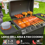Outsunny - 4+1 Burner Propane Gas BBQ Grill, Portable Gas Barbecue Grill with Side Burner, Thermometer, Lid, Side Table, Shelf, Spice Rack, Wheels, Grease Cup for Garden, Black