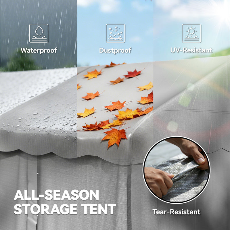 13' x 10' Portable Shed, Outdoor Storage Shed Tent with Roll-up Zipper Door and Removable Sidewalls, Light Grey