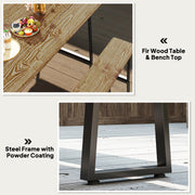 Outsunny - Picnic Table and Bench Set for 6 Persons with 2" Umbrella Hole, Slatted Top & Steel Frame, for Party, BBQ, Patio, Lawn