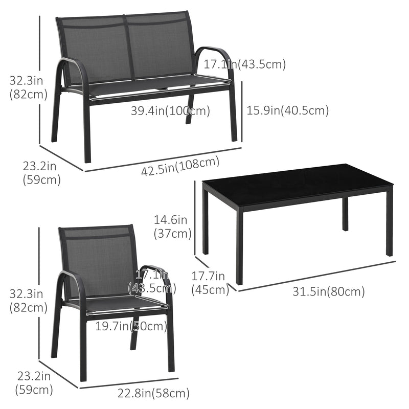 Outsunny - 4-Piece Patio Furniture Set Garden Conversation Set with Loveseat, Single Chairs and Coffee Table for Backyard Poolside Balcony