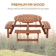 Outsunny - 8 Seater Round Wooden Pub Bench & Picnic Table, Patio Dining Set for Outdoor Patio (Umbrella Not Included)
