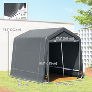 7.9' x 6.6' Garden Storage Tent, Patio Storage Shelter w/ Metal Frame and Double Zipper Doors, Dark Grey