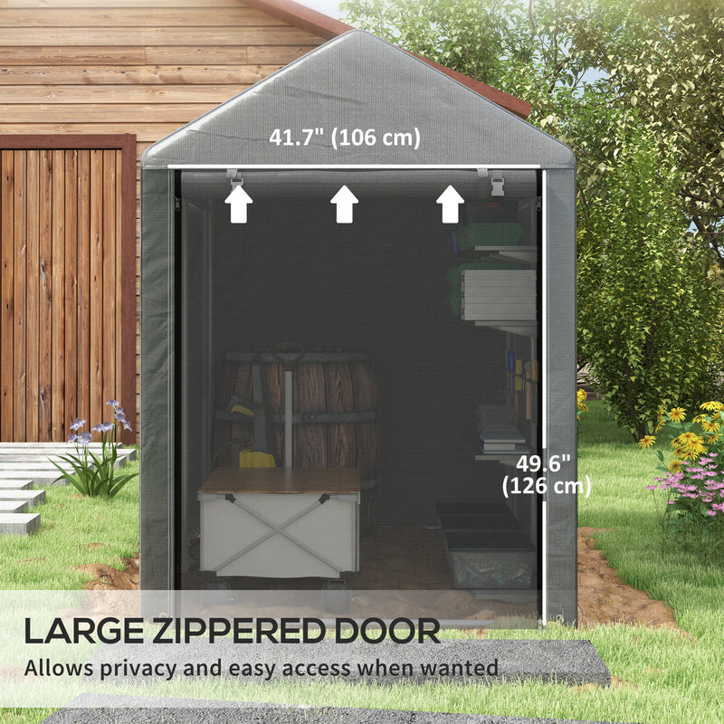 4 x 6ft Outdoor Storage Shed Tent, Portable Shed with Roll-up Door for Motorcycle, Bike, Garden Tools