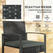 Outsunny - Outdoor Bistro Set, 3 Piece Wicker Patio Furniture Set with Glass Top Table and Cushions for Porch, Balcony, Dark Grey