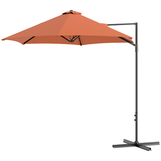 Outsunny - 8.5FT Offset Patio Umbrella with 360° Rotation, Outdoor Cantilever Roma Parasol Hanging Sun Shade Canopy Shelter with Cross Base, Orange