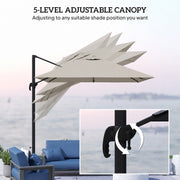 8 FT Aluminium Cantilever Patio Umbrella with 360° Rotation, Cross Base, Crank and Tilt for Garden, Patio, Light Grey