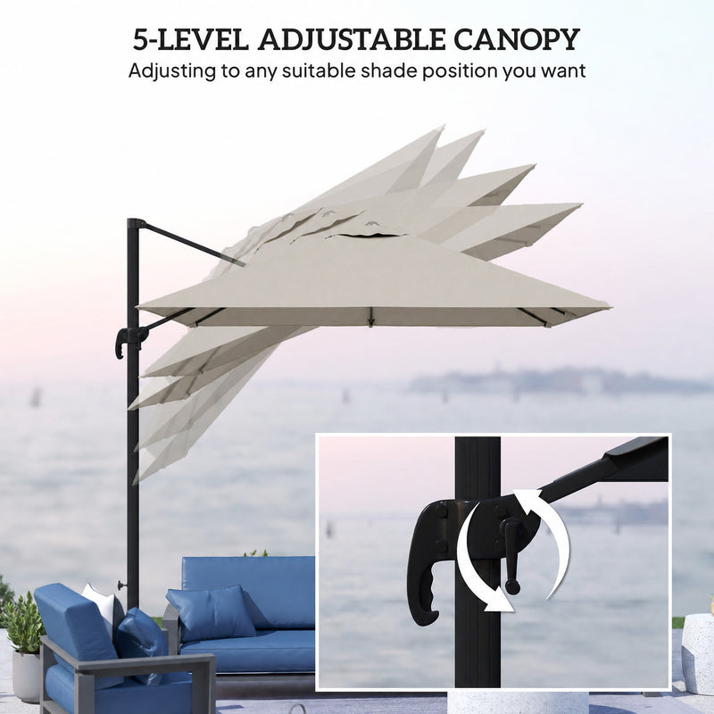 8 FT Aluminium Cantilever Patio Umbrella with 360° Rotation, Cross Base, Crank and Tilt for Garden, Patio, Light Grey