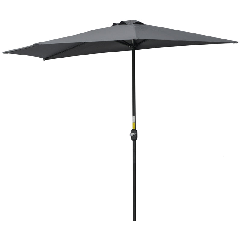 Outsunny - 9.8ft Half Umbrella Semi Round Patio Parasol with Crank Handle, Top Vent for Garden, Balcony - NO BASE INCLUDED, Grey — 84D-008GY