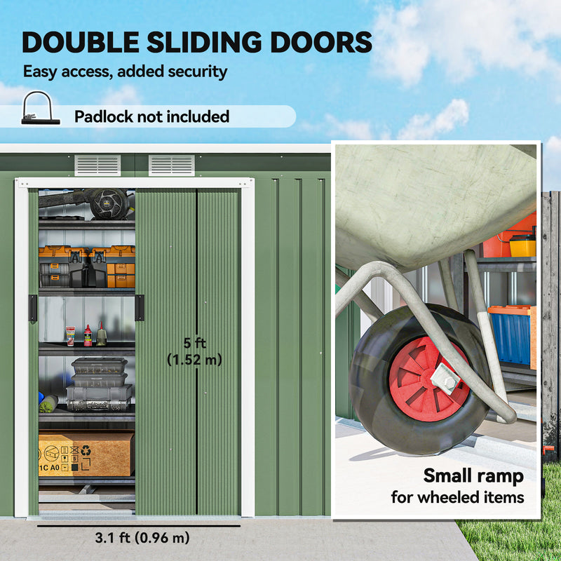 9' x 4' Garden Metal Storage Shed Outdoor Equipment Tool Box with Foundation Kit, Ventilation & Doors, Light Green