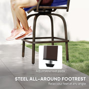 Outsunny - Outdoor Bar Stools Set of 2, Swivel Bar Height Chairs with High Back, Curved Armrests and Steel Frame, Navy Blue