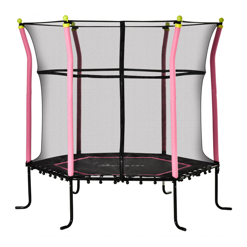 Soozier 63" Kids Trampoline Mini Indoor Bouncer Jumper with Enclosure Net Elastic Thick Padded Pole Gift for 3-6 Years, Pink