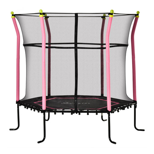 Soozier 63" Kids Trampoline Mini Indoor Bouncer Jumper with Enclosure Net Elastic Thick Padded Pole Gift for 3-6 Years, Pink