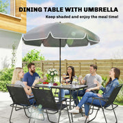 Outsunny - 8 Piece Patio Table and Chairs Set with Folding Chairs, Tempered Glass Tabletop and Umbrella for Garden, Black
