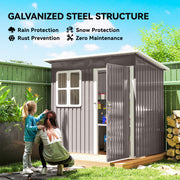 7' x 4' Galvanised Steel Outdoor Storage Shed, Garden Shed with Window, Lockable Wide Door and Air Vents, Warm Grey