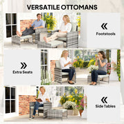 Outsunny - 5 Piece Patio Furniture Set, Wicker Patio Chairs with Ottomans, 2-Tier Glass Coffee Table and Cushions, Grey/Cream White