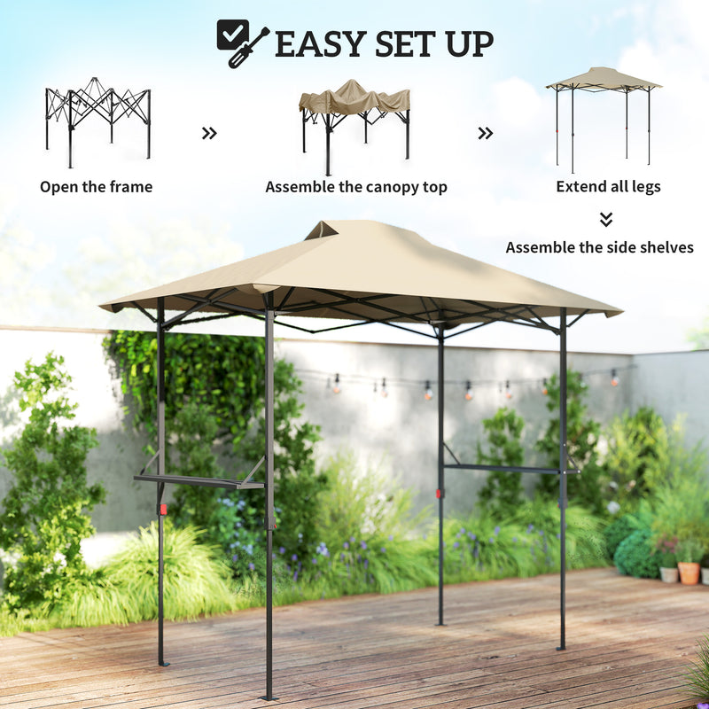 Outsunny - 5 x 8.5 ft Pop Up Grill Gazebo with 2 Shelves, UPF 50+ Outdoor Instant Canopy Portable Shelter with Carry Bag, Khaki