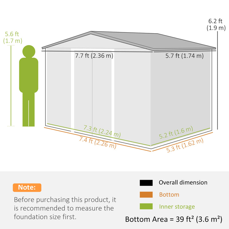 8' x 6' Outdoor Storage Shed, Metal Garden Tool Storage House with Lockable Sliding Doors and Vents for Backyard Patio Lawn, Charcoal Grey