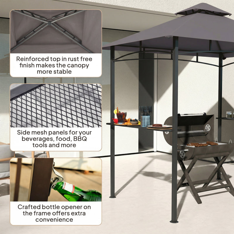 Outsunny - 8' x 5' BBQ Grill Gazebo Tent with Double Tiered Canopy for Outdoor Sun Shade, Dark Grey
