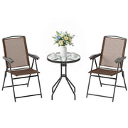 Outsunny - Folding Outdoor Bistro Set, Patio Table and Chairs with Reclining Backrest and Round Dining Table, Brown