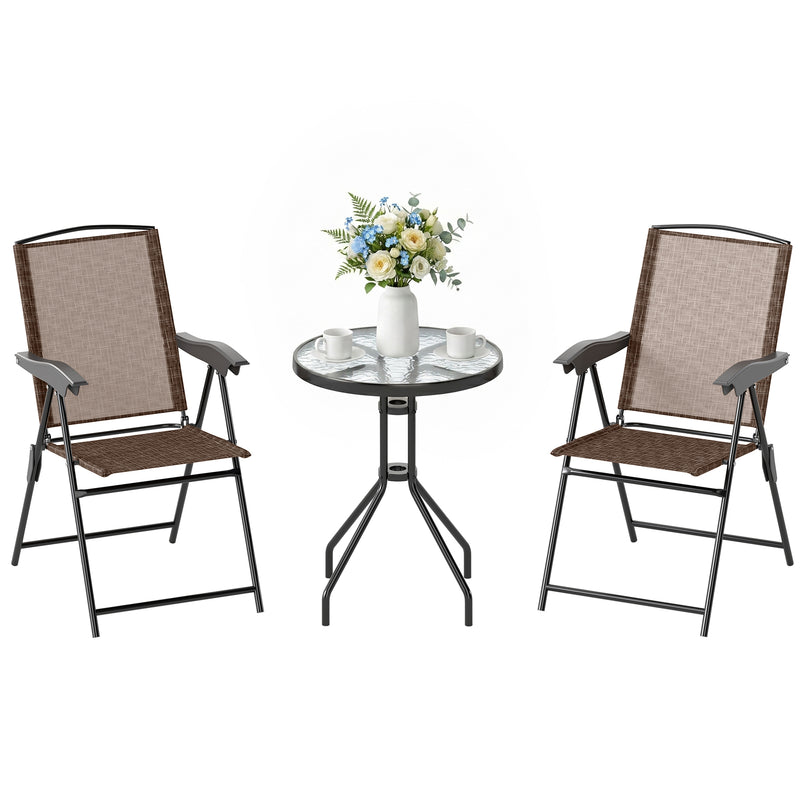 Outsunny - Folding Outdoor Bistro Set, Patio Table and Chairs with Reclining Backrest and Round Dining Table, Brown