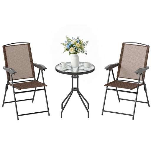 Outsunny - Folding Outdoor Bistro Set, Patio Table and Chairs with Reclining Backrest and Round Dining Table, Brown