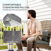Outsunny - Adirondack Chair, Outdoor Wicker Rocking Chair with High Back, Seat Cushion and Pillow for Porch, Balcony, Grey/Yellow