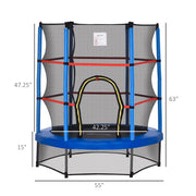 Aosom 55" Kids Trampoline with Enclosure Net for Indoor/Outdoor, Trampoline for Boys and Girls Age 3-6 Years, Blue