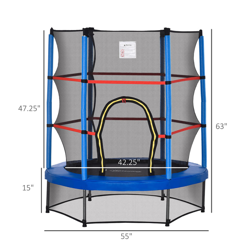 Aosom 55" Kids Trampoline with Enclosure Net for Indoor/Outdoor, Trampoline for Boys and Girls Age 3-6 Years, Blue