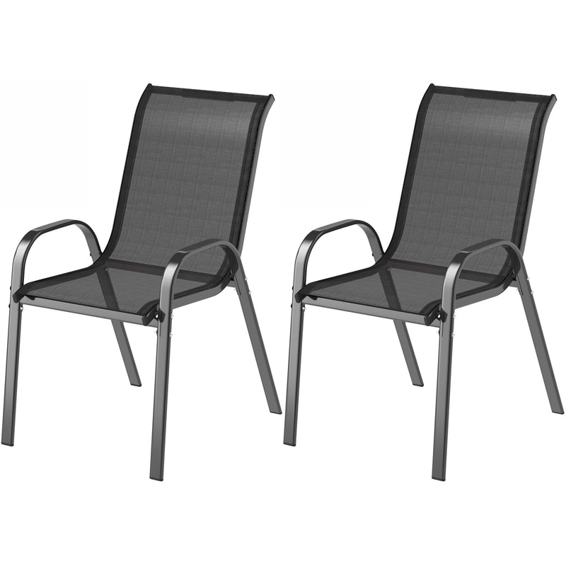 Outsunny - Set of 2 Outdoor Dining Chairs, Stackable Lawn Chairs with High Back, Breathable Mesh Seat for Garden Porch, Black