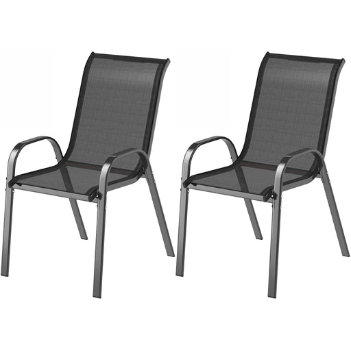 Outsunny - Set of 2 Outdoor Dining Chairs, Stackable Lawn Chairs with High Back, Breathable Mesh Seat for Garden Porch, Black