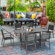 Outsunny - Patio Dining Set for 6, Aluminum Expandable Outdoor Table and 6 Stackable Chairs with Padded Back, Mesh Seat, Dark Grey