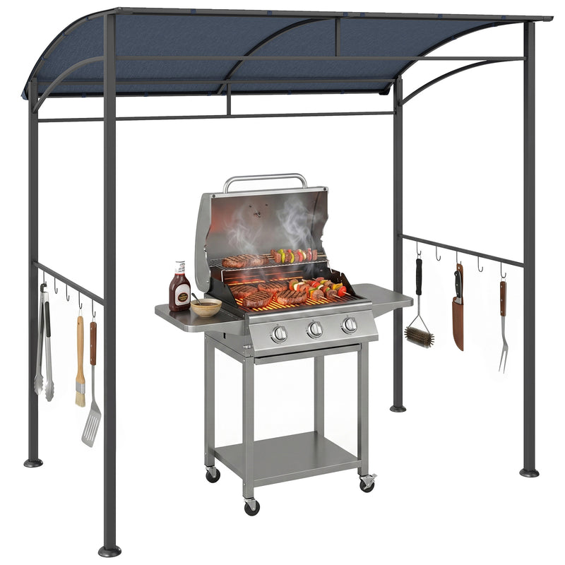 Outsunny - 7' x 5' BBQ Grill Gazebo Tent, Garden Grill Canopy with Steel Frame and Hooks, Outdoor Sun Shade, Grey