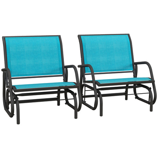 Outsunny - Patio Glider Set of 2 Outdoor Glider Chair with Breathable Mesh Seat & Backrest, Armrests and Metal Frame, Blue