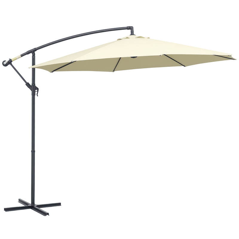 Outsunny - Φ10' Deluxe Cantilever Umbrella Outdoor Market Parasol Banana Hanging Offset Sunshade Crank Cross Base, Beige — 01-0218
