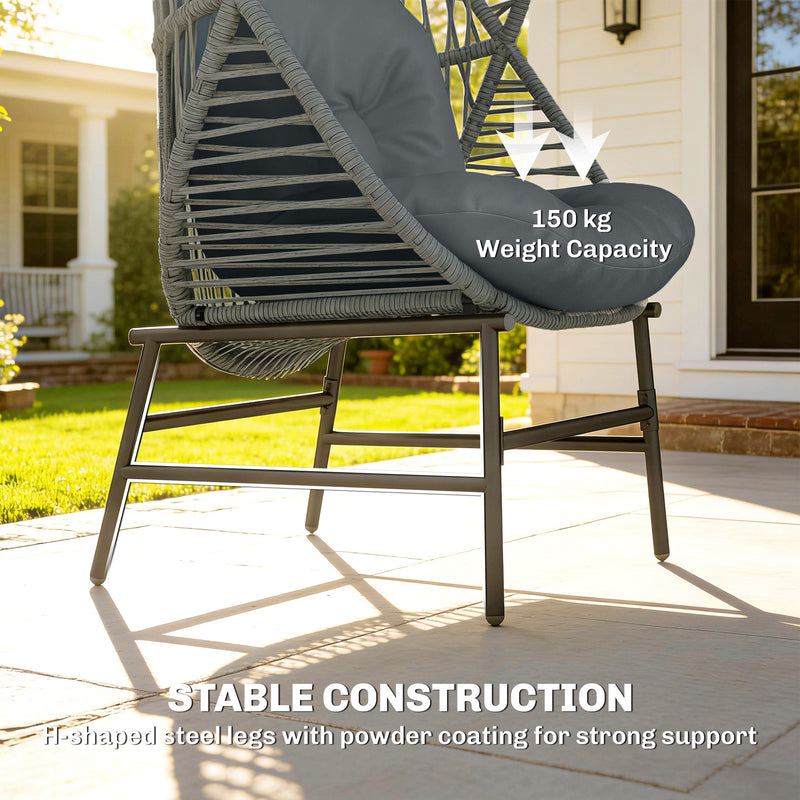 Outsunny - Wicker Egg Chair, 330 lbs Outdoor Rattan Lounge Chair with Thick Cushion, Headrest, Steel Frame, Dark Grey