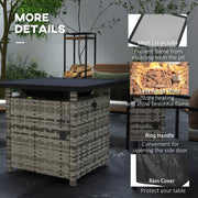 Outsunny - Outdoor PE Rattan Propane Fire Pit Table, 50,000 BTU Pulse-Ignition Wicker Fire Table, Mixed Grey