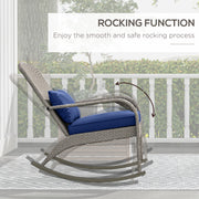 Outsunny - Adirondack Chair, Outdoor Wicker Rocking Chair with High Back, Seat Cushion and Pillow for Porch, Balcony, Dark Blue