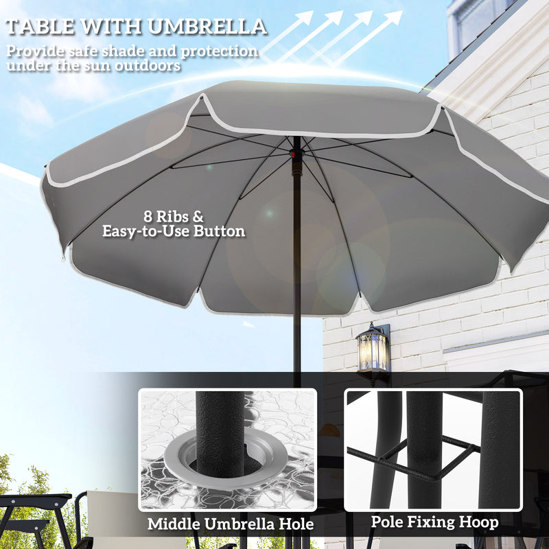 Outsunny - 6 Pieces Patio Dining Set with Umbrella, Patio Furniture Set with Folding Chairs, Glass Table for Garden Backyard, Cream White