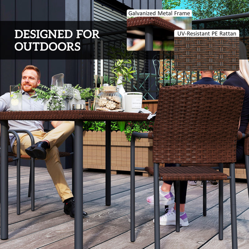 Outsunny - 5 Pieces Outdoor Dining Set for 4, PE Wicker Rattan Patio Furniture Set with Stackable Chairs and Glass Table Top