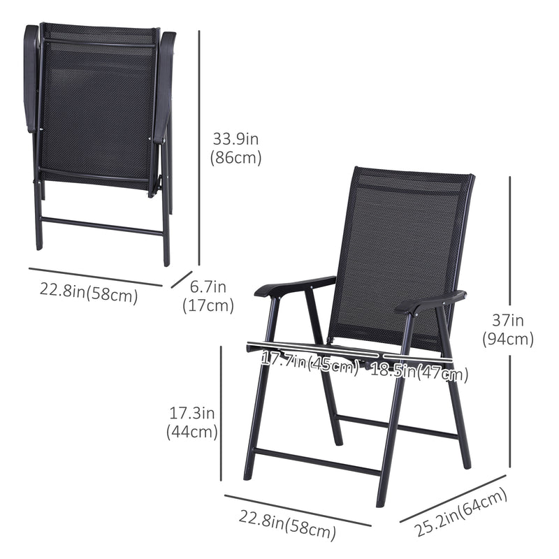 Outsunny - 2-Piece Folding Dining Chair Set for Relaxing on Patio, Balcony, or Garden, Comfortable Outdoor Furniture with Armrests, Black
