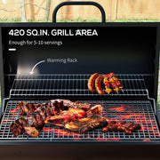 Outsunny - Barrel Charcoal BBQ Smoker, Barbecue with 420 sq.in. Cooking Area, Wheels, Ash Catcher, Black